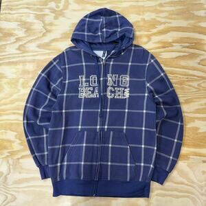 Vintage 00 long beach WA washinton state plaid zip up hoodie
